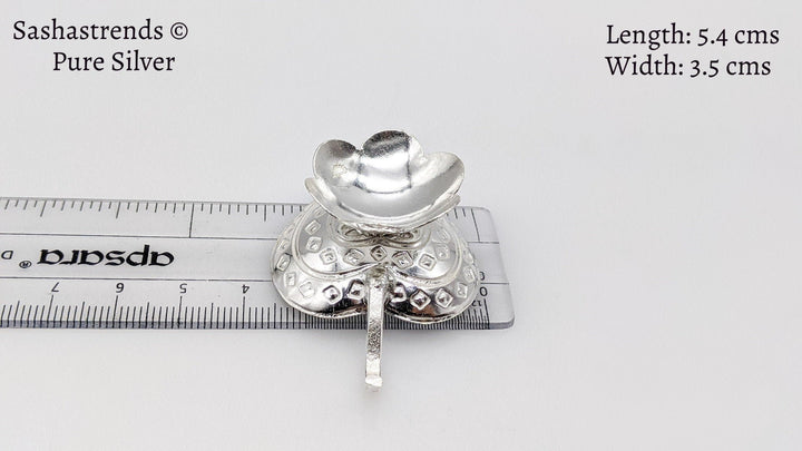 Pure silver heart diya/lamp- pure silver gift items- silver pooja items for home, return gift for navarathri, wedding & housewarming
