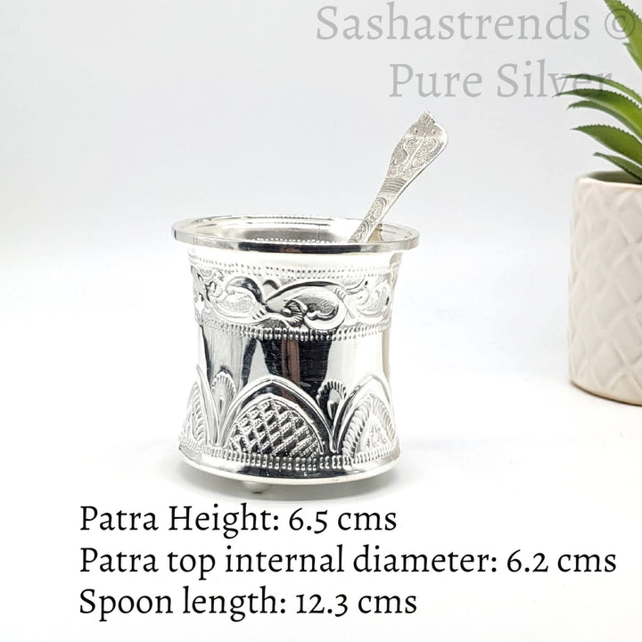 Pure Silver Panchapatra set - 925 silver gift items- pooja items for home, return gift for Navaratri & housewarming