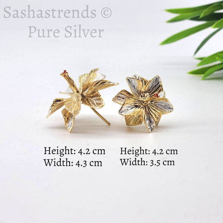 Silver flower- gold plated 2 layered petal flower -Silver Pooja Items for Home, Return Gift for Navarathri, Wedding, & Housewarming