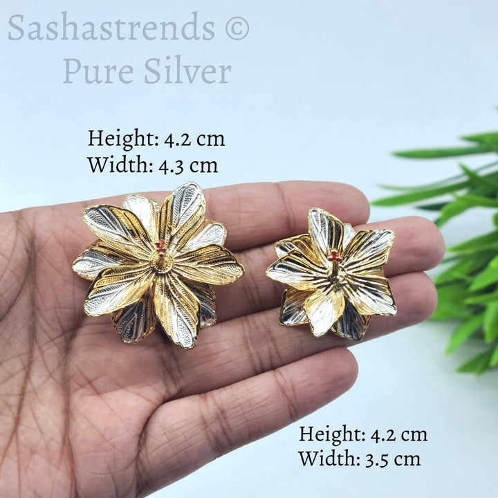 Silver flower- gold plated 2 layered petal flower -Silver Pooja Items for Home, Return Gift for Navarathri, Wedding, & Housewarming
