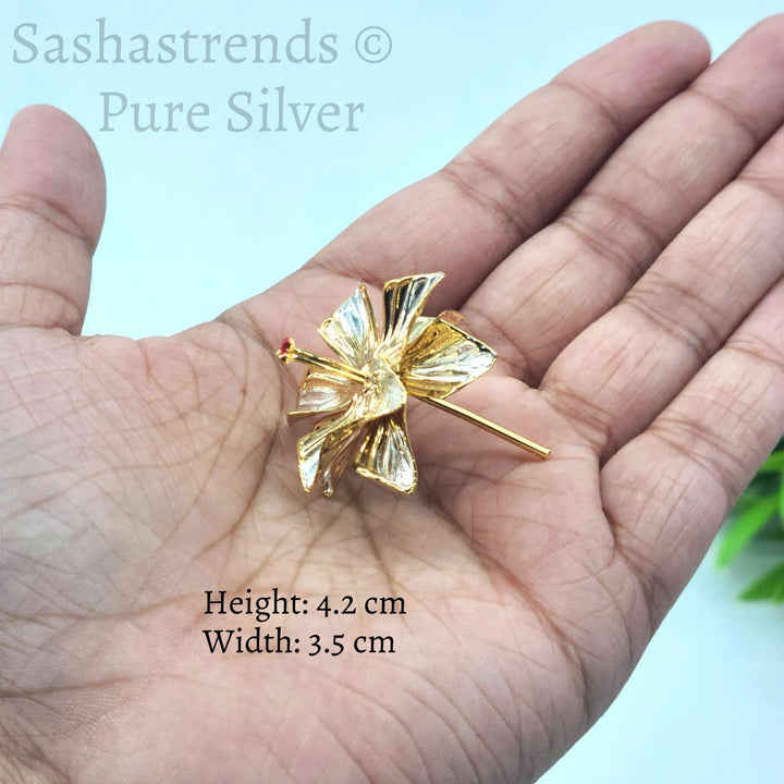 Silver flower- gold plated 2 layered petal flower -Silver Pooja Items for Home, Return Gift for Navarathri, Wedding, & Housewarming