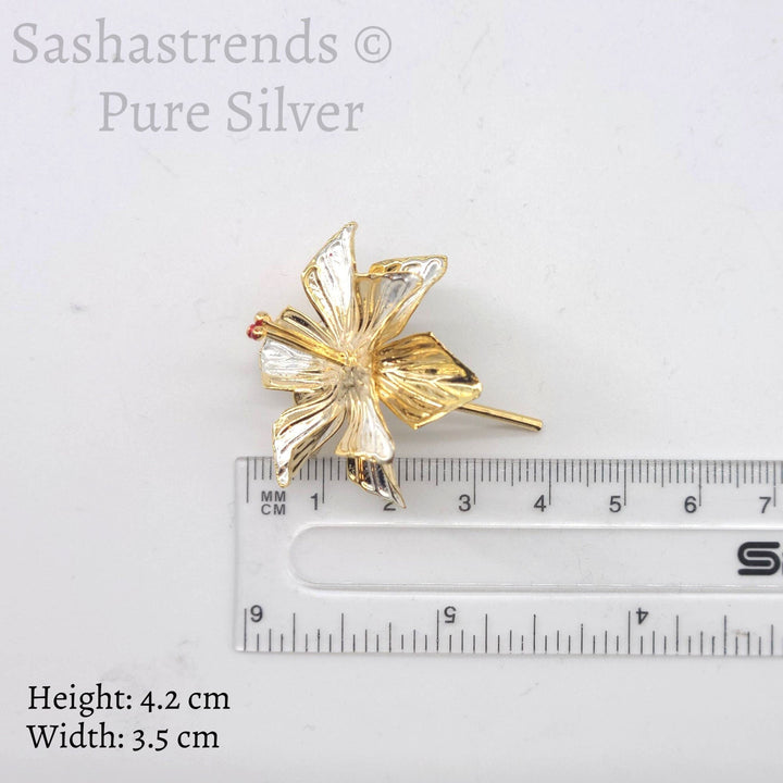 Silver flower- gold plated 2 layered petal flower -Silver Pooja Items for Home, Return Gift for Navarathri, Wedding, & Housewarming