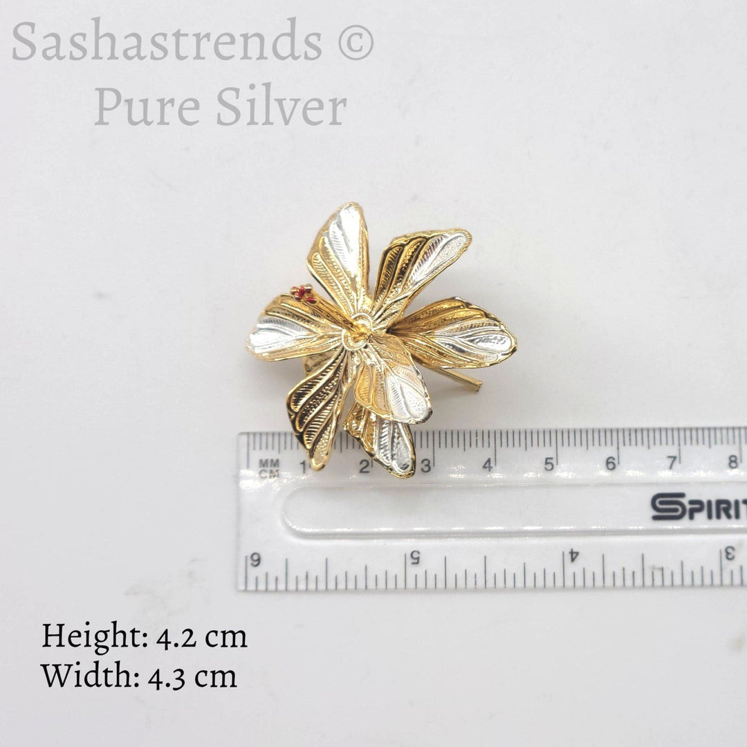 Silver flower- gold plated 2 layered petal flower -Silver Pooja Items for Home, Return Gift for Navarathri, Wedding, & Housewarming