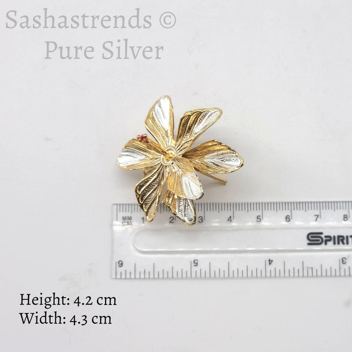 Silver flower- gold plated 2 layered petal flower -Silver Pooja Items for Home, Return Gift for Navarathri, Wedding, & Housewarming
