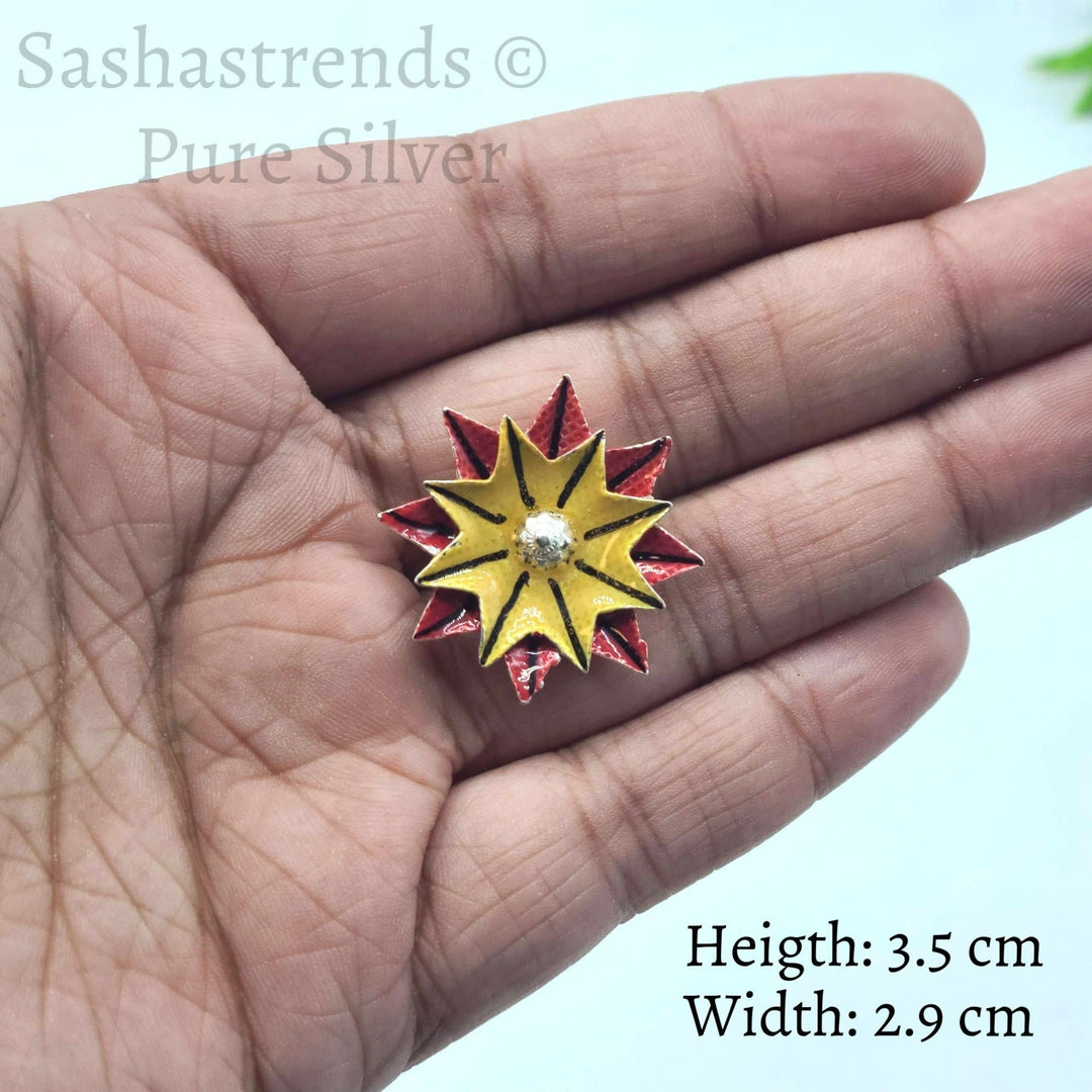 Enamel silver flower- pure silver gift items- silver pooja items for home, return gift for navarathri, wedding and housewarming