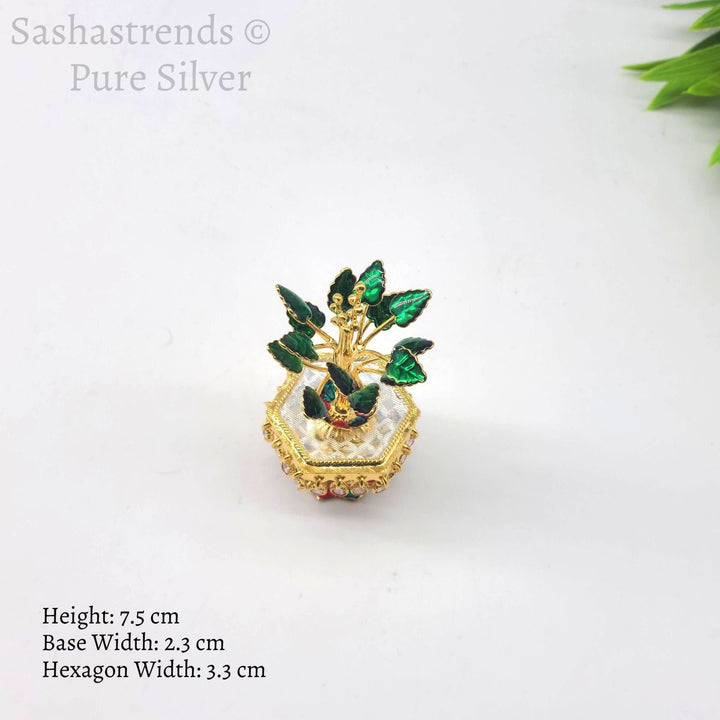 Silver Tulasi plant - Hexagon shaped pot -pure silver gift items- pooja items for home, return gift for Navaratri ,wedding & housewarming