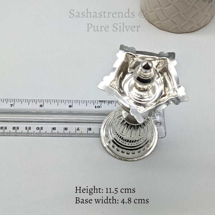 925 silver lamp/villakku height 11.5 cms -pure silver gift items- return gift for navarathri, wedding & housewarming