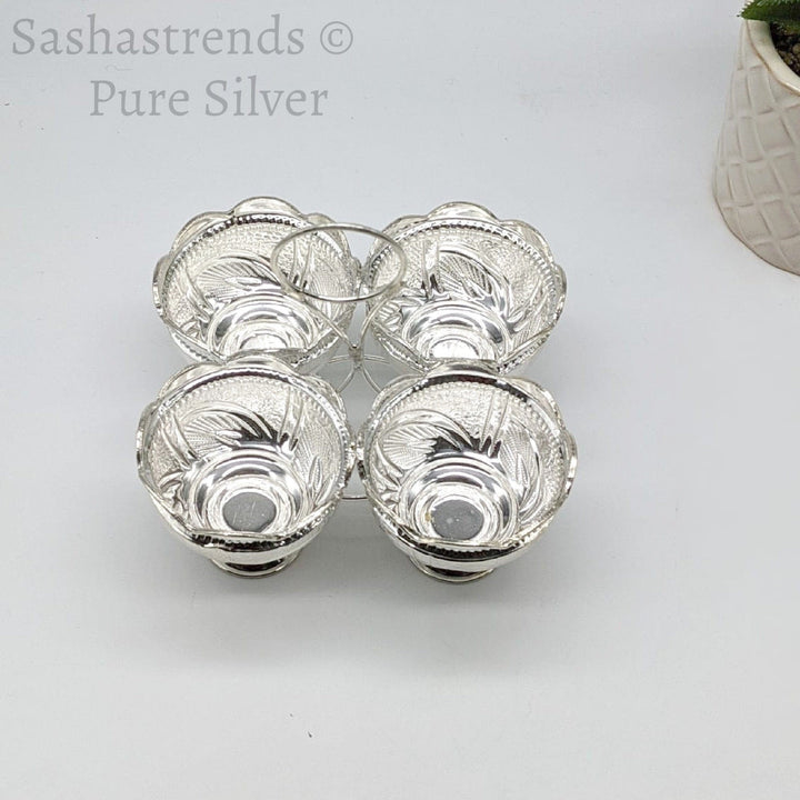 Silver four in one kumkum holder- silver haldi /chandan holder- silver gift items- silver pooja items, return gift for navarathri wedding & housewarming