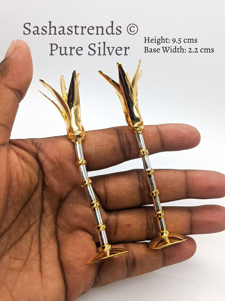 Pure silver w/t gold finish sugarcane decor-silver gift items- silver pooja items for home, return gift for navarathri,wedding,&housewarming