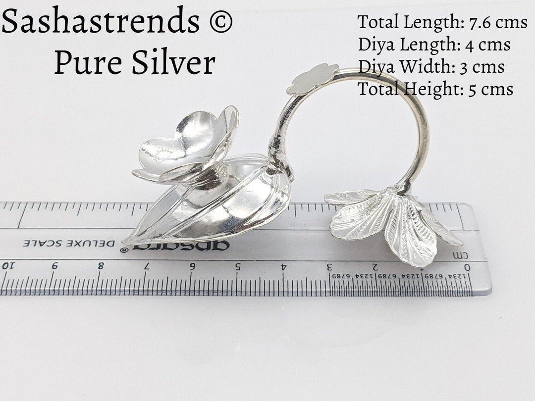 Silver lamp -Betel leaf diya/lamp- pure silver gift items- silver pooja items for home, return gift for navarathri, wedding & housewarming
