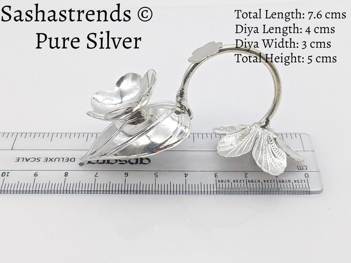 Silver lamp -Betel leaf diya/lamp- pure silver gift items- silver pooja items for home, return gift for navarathri, wedding & housewarming