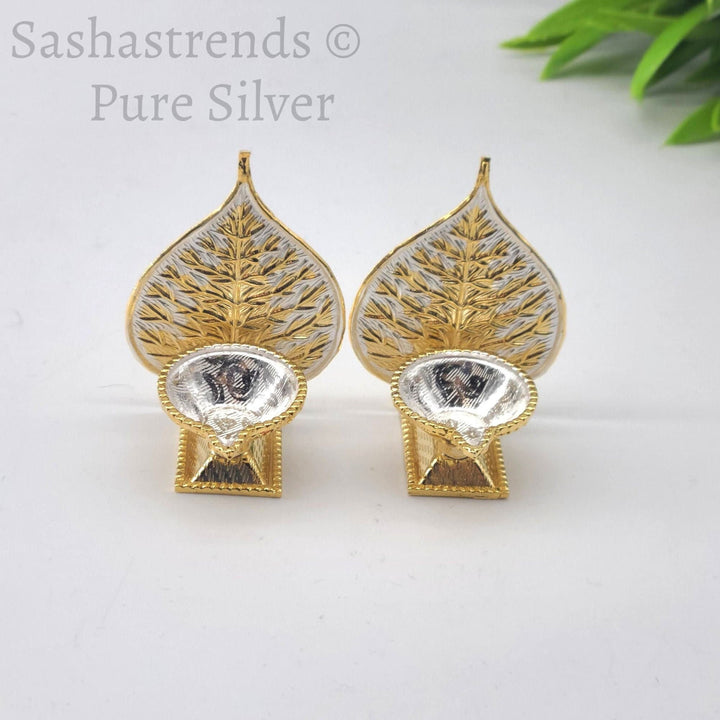 Silver Leaf lamp - Decorative lamp - Pure silver gift items- Silver Pooja Items for Home, Return Gift for Navarathri, Wedding & Housewarming