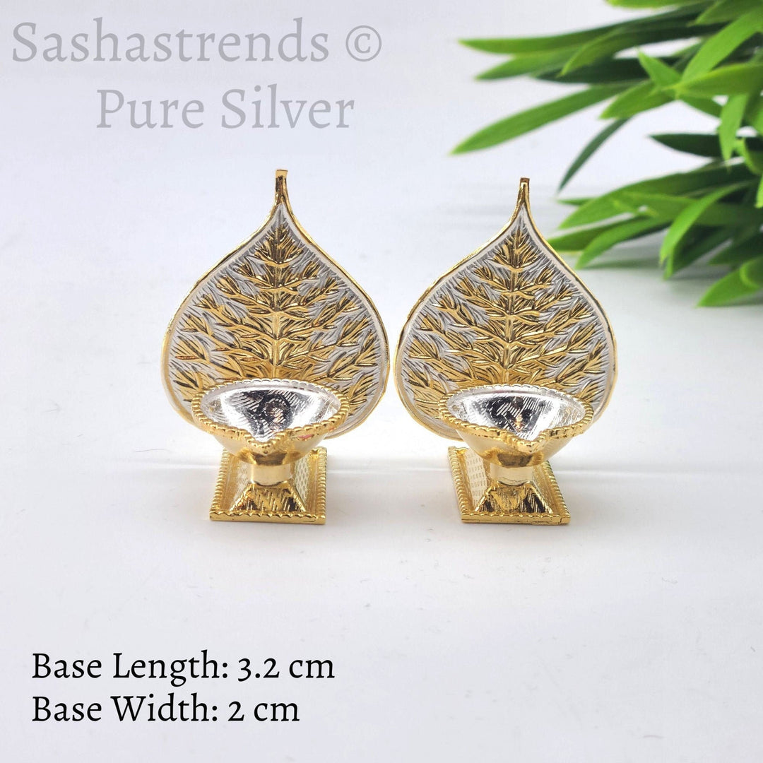Silver Leaf lamp - Decorative lamp - Pure silver gift items- Silver Pooja Items for Home, Return Gift for Navarathri, Wedding & Housewarming