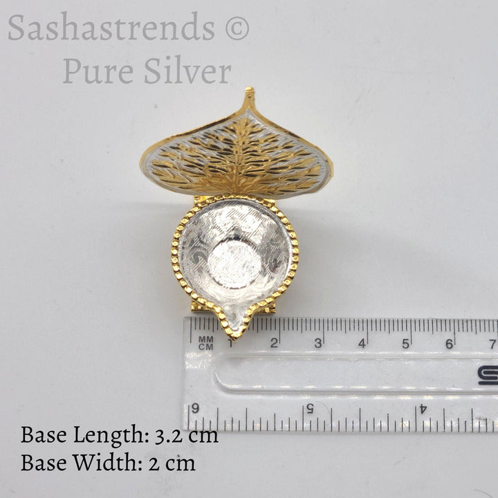 Silver Leaf lamp - Decorative lamp - Pure silver gift items- Silver Pooja Items for Home, Return Gift for Navarathri, Wedding & Housewarming