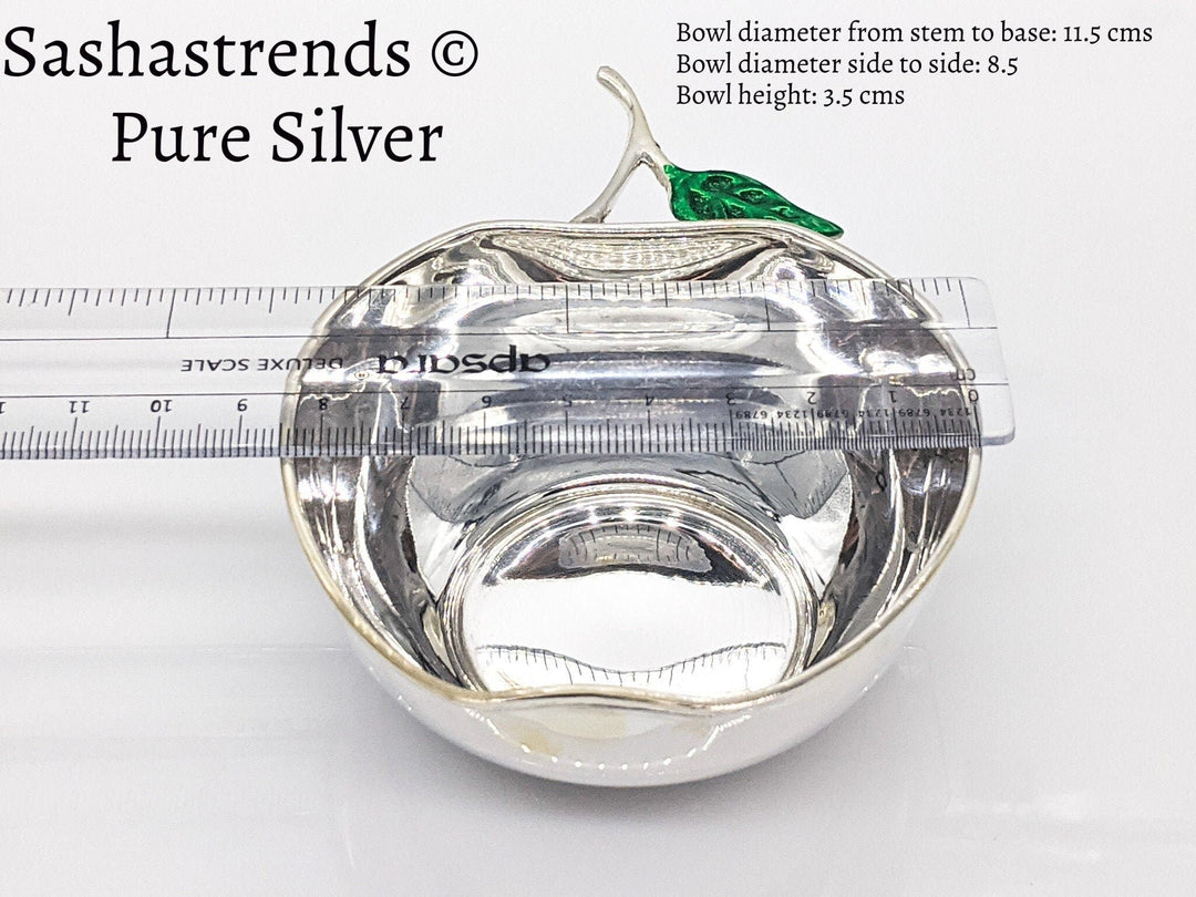 Pure silver sturdy apple shaped bowl 8.5cm diameter- silver babies feeding bowl-silver gift items for birthday, gifts wedding & housewarming