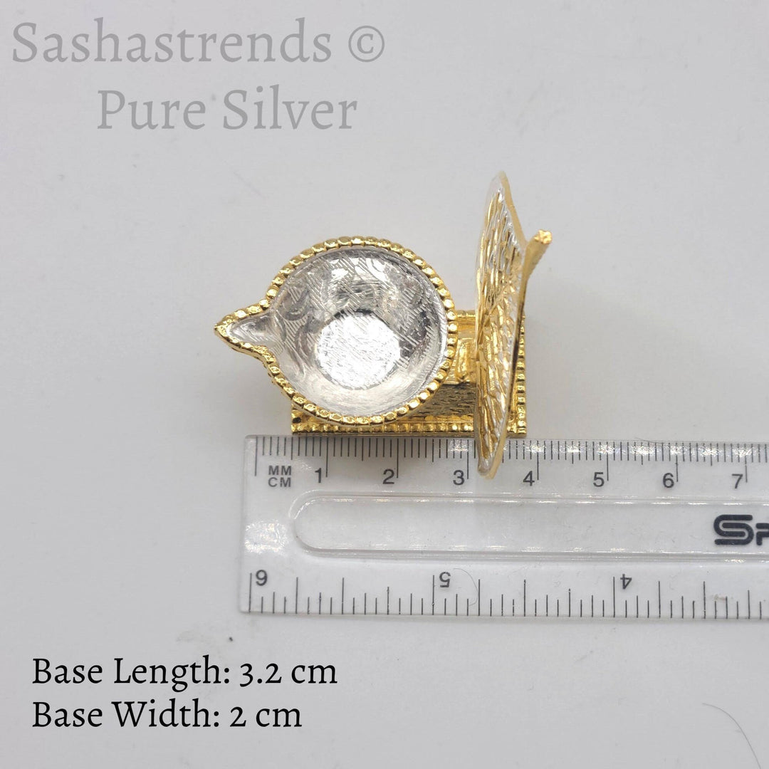 Silver Leaf lamp - Decorative lamp - Pure silver gift items- Silver Pooja Items for Home, Return Gift for Navarathri, Wedding & Housewarming