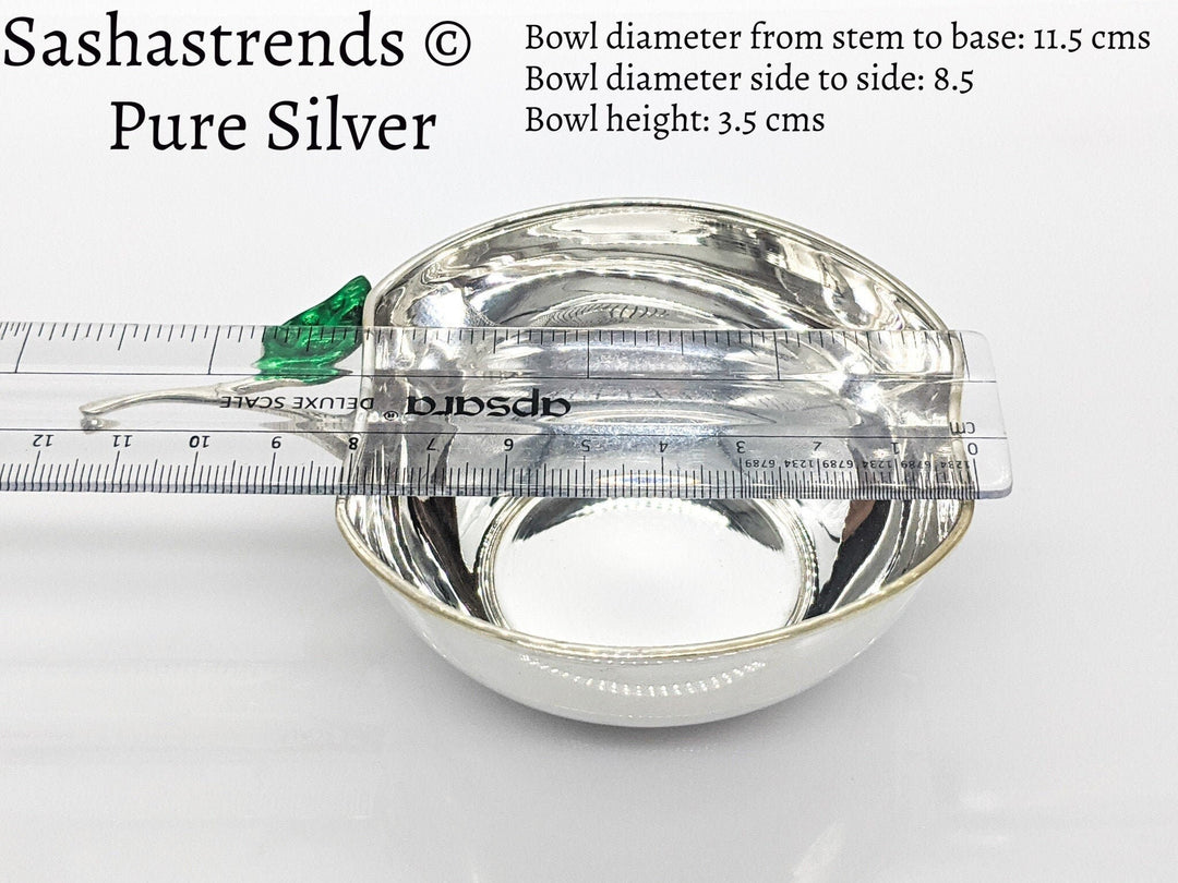 Pure silver sturdy apple shaped bowl 8.5cm diameter- silver babies feeding bowl-silver gift items for birthday, gifts wedding & housewarming