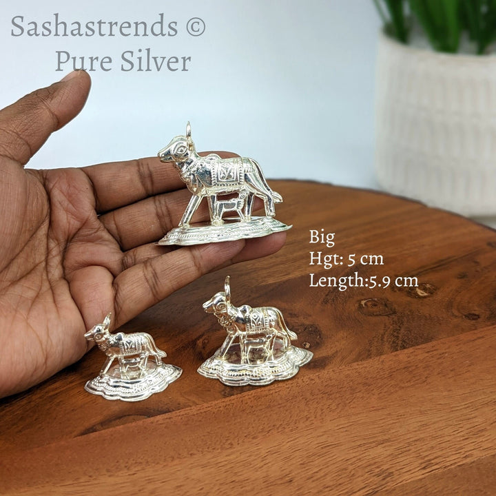925 Silver gomatha/ cow & calf - silver gift items- silver pooja items for home, return gift for navarathri, wedding, housewarming