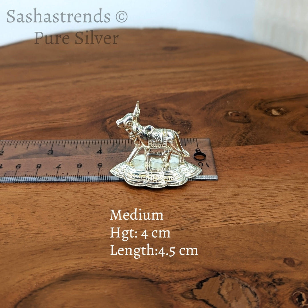 925 Silver gomatha/ cow & calf - silver gift items- silver pooja items for home, return gift for navarathri, wedding, housewarming