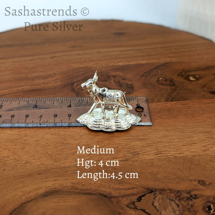 925 Silver gomatha/ cow & calf - silver gift items- silver pooja items for home, return gift for navarathri, wedding, housewarming